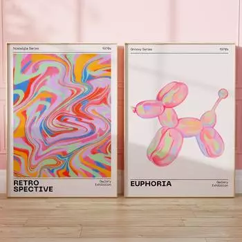 70-е эстетика градиент аура абстрактный постер ретро холст картина голографическая розовая галерея настенная живопись печать картина спальня декор 21x30cm No Framed