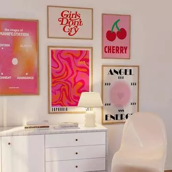 70-е ретро волнистый красочный градиент психоделический ангел энергия число аура настенное искусство холст картины постеры скандинавские принты декор комнаты 21x30cm No Framed