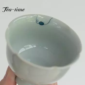 70 мл милая керамическая чашка для чая с изображением кошки-бабочки, расписанная вручную сине-белая чайная чаша, старинная чашка Flower Mouth Master Cup, чайный набор Kung Fu B-7.4X5.0CM 70ML