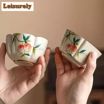 70 мл расписанная вручную гранатовая керамическая чашка для чая Ru Kiln Flower Master Cup для женщин, чашка для одного дегустационного чая, домашний чайный сервиз Kungfu