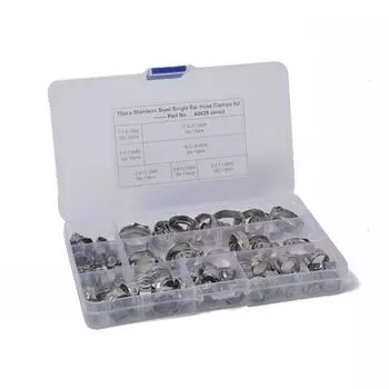 70 шт., 7 размеров, хомуты для шлангов с одним ухом из нержавеющей стали, набор обжимных хомутов, ушные зажимы, кольца, обжимные кольца