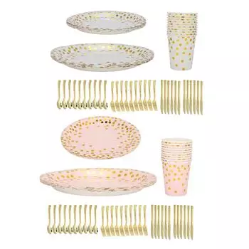 70 шт., бумажные тарелки для вечеринок, пищевые материалы, легко использовать, экономить время, элегантный золотой одноразовый ужин Pink Bottom