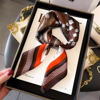 70 см шелковый атласный платок с принтом для женщин, роскошный дизайн, шейный платок, шарф, женский платок для волос, хиджаб, бандана, шарфы 70x70cm