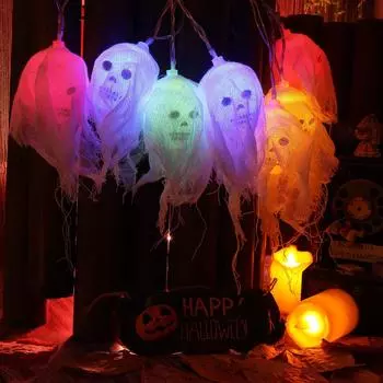 70 светодиодных гирлянд в форме черепа длиной 2,5 м, освещение на Хэллоуин, работающее от батареек, подвесная гирлянда для наружного, внутреннего, внутреннего, внутреннего декора сада разноцветный