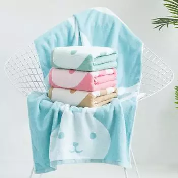 70 X 140 см 1 шт. Банное полотенце с рисунком кролика из мультфильма, симпатичное банное полотенце из хлопка, впитывающее воду, мягкое банное полотенце, пляжное полотенце розового и синего цвета розовый