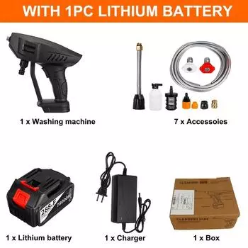 70Bar 288VF Wireless High Pressure Car Wash Washer Gun 2000W 78000H Foam Generator Water Gun Spray Cleaner 78000H 1*Battery