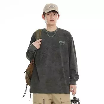 Футболка с длинными рукавами и принтом из плотных букв 70G, мужская осенняя трендовая футболка с круглым вырезом в стиле ретро M фиолетовый