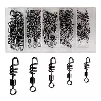 70Pcs Fishing Swivels Barrel Swivels Heavy Duty Corkscrew Snap Swivels Fishing Line Connector for Saltwater Freshwater