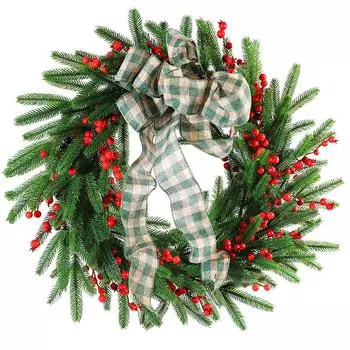 70см ПЭ Сверхбольшой Венок из Красных Фруктов Американский Стиль Рождественское Украшение Подвесной Венок Венок на Рождественскую Елку Ротанг 70CM