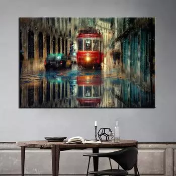 70X100cm-Абстрактный Ретро Трамвай Городская Улица Картина Маслом Отпечатки На Холсте Настенный Художественный Плакат для Гостиной Домашний Декор Без Рамки 21*30cm