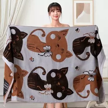 70x140 см банное полотенце из хлопковой марли для взрослых, бытовое, впитывающее, безворсовое, милое, мягкое, с рисунком из чистого хлопка, банное полотенце с песком 70X140cm