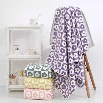 70x140 см клетчатое банное полотенце с цветочным рисунком из кораллового флиса, 100% хлопок, впитывающие полотенца для тела для женщин, пляжные полотенца для обертывания тела, 4 цвета, 1 шт. розовый