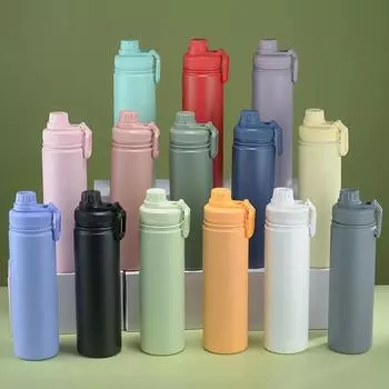 710 мл Изолированная Бутылка Для Воды Спортивная Бутылка Для Воды Бутылки Из Нержавеющей Стали Чистый Титан Вакуумная Портативная Герметичная Уличная Бутылка 710ml светло-синий