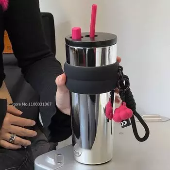 710 мл Jumbo из нержавеющей стали 316, автомобильный термос, термокружка для кофе, ледяной бар, соломенная чашка, портативные бутылки с водой с вакуумной изоляцией 710ml серебряный