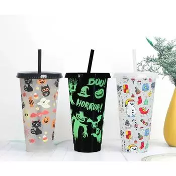 710 мл PP многоразовые с трубочками креативные стаканчики для воды меняющие цвет волшебные пластиковые стаканчики для холодной воды меняющие цвет для Хэллоуина