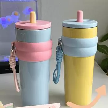 710 мл термокружка с трубочкой из нержавеющей стали термос изолированная бутылка для воды кофейная чашка дорожная автомобильная кружка стакан портативный 710ML розовый