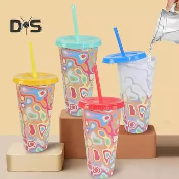 710 мл Волшебные стаканчики, меняющие цвет, с крышками и трубочками, многоразовые стаканчики для взрослых и детей, герметичные стаканчики для вечеринок со льдом чистый