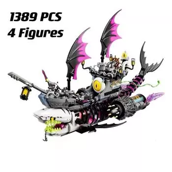 71469 Dream Nightmare Shark Ship, строительные блоки, кирпичи, набор игрушек, корабль-монстр, автомобиль, игрушка для творческой игры, подарок для ребенка светло-зеленый