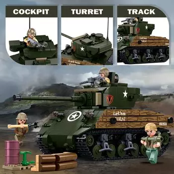 715PCS M4A3 Medium Tank Model Building Blocks WW2 Classic Army Armored Tank Solider Figure Bricks DIY Toys for Kids Holiday Gift