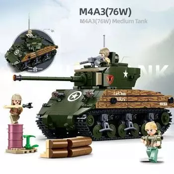 715PCS M4A3 Средний танк Модель Кирпичи WW2 Классический армейский бронированный танк Фигурка Строительные блоки Набор DIY Игрушки Для Детей Подарки Без коробки