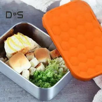 720 мл Нержавеющая сталь Bento Lunch Box для детей Силиконовая крышка с защитой от протечек Штабелируемые металлические контейнеры для соуса для закусок Портативная коробка для чипсов оранжевый