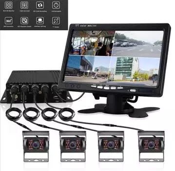 720P 4-канальный H.264 автомобильный видеорегистратор с 7 HD автомобильным монитором, 4 шт. CCD камера переднего, заднего и бокового вида для грузовика, фургона, автобуса