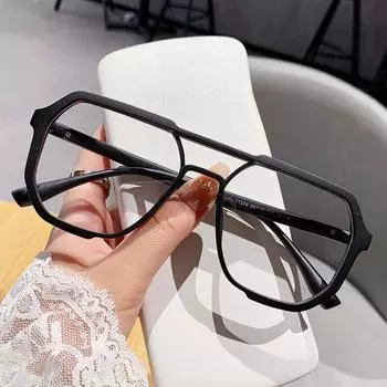 7246Tr90 Black Frame Retro Double Beam Myopia Glasses Frame Men And Women Versatile Plain, Anti-Blue Flat Light