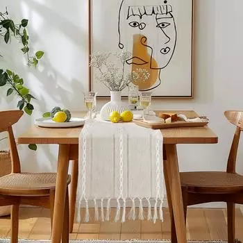 72-дюймовая деревенская дорожка для стола с кисточками ручной работы в стиле бохо для свадьбы, праздника, вечеринки, столовой, кухни Stripe&33x183CM 1pcs белый
