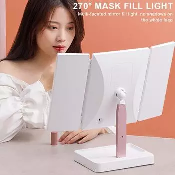 72 косметическое зеркало со светодиодной подсветкой, 1/2/3-кратное увеличительное косметическое зеркало, 3 складных зеркала для макияжа, бесступенчатое вращение на 270 градусов, настольные зеркала для красоты