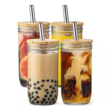 730ml Glass Cup With Lid and Straw Transparent Bubble Tea Cup Juice Glass Beer Can Milk Mocha Cups Breakfast Mug Drinkware 730ml