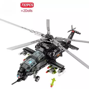 732 шт. WZ-10 сборка вертолета, строительные блоки MOC, вооруженный самолет, солдатская модель, кирпичи, игрушки для мальчиков, подарки для взрослых