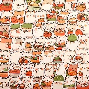 73 Оригинальные мультяшные наклейки с котами-гурманами: Милая еда, блокноты с кошками, декоративные наклейки 73 pieces