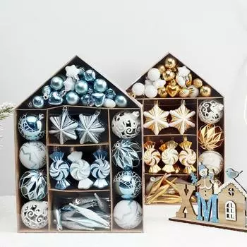 73pcs Plastic Painted Christmas Balls Pendant Electroplated Shatterproof Christmas Hanging Balls Set Reusable Elegant other синий