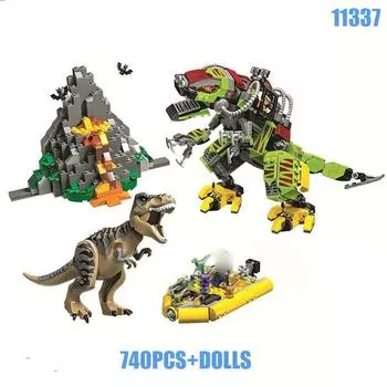 740 шт. серия динозавров T-Rex VS Dino-Mech Battle, модель строительного блока, игрушка для детей, подарок 11337