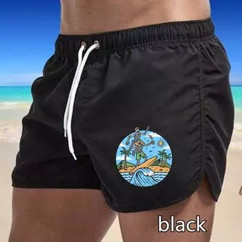 74 Summer Men s Quick-Drying Swim Trunks Printing Sports Pants Swimwear Beach Shorts Jogging Shorts M чёрный