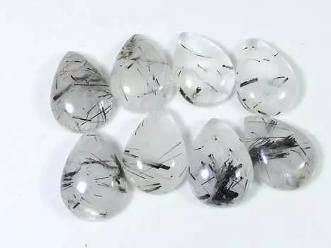 74Cts. Black Rutile Quartz Pear Cabochon Loose Gemstone 08 Pcs Lot 13X18MM RQ-1533