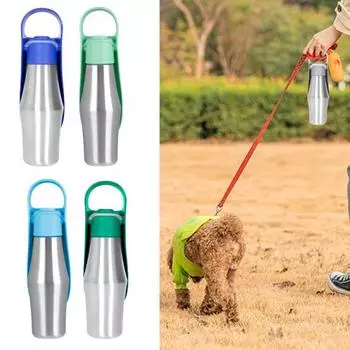 750 мл бутылка для воды для собак из нержавеющей стали, бутылка большой емкости для путешествий, питья для домашних животных, пеший туризм, уличная подача воды для домашних животных темно-зеленого