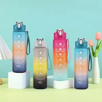 750 мл градиентный пластиковый стаканчик герметичная бутылка для воды с отметкой времени спортивная соломинка для фитнеса принадлежности для питья походные принадлежности для питья 750ML