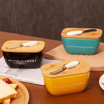 750 мл керамическая крышка для масла с ножом для масла Western коробка для масла домашняя керамическая посуда инструменты для сыра домашняя керамическая посуда контейнер зелёный