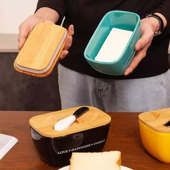 750 мл керамическая крышка для масла с ножом для масла Western коробка для масла домашняя керамическая посуда инструменты для сыра домашняя керамическая посуда контейнер зелёный