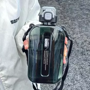 750 мл плоская квадратная прозрачная бутылка для воды с маркером времени регулируемый ремешок герметичные портативные бутылки для питья для спорта на открытом воздухе 750ml чёрный