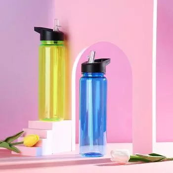 750 мл спортивная бутылка для воды с соломинкой для улицы пластиковая прозрачная посуда для путешествий кемпинга портативная герметичная питьевая кружка 0.75L темно-синий