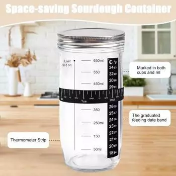 750 мл Стеклянная банка для закваски с крышкой Точные весы Пищевой класс Большая емкость Герметичная банка для брожения хлеба Контейнер Кухонные принадлежности для выпечки 750ML