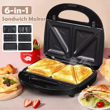 750 Вт 6-в-1 Электрическая вафельница Многофункциональная сэндвичница Домашняя машина для маффинов, кексов, пончиков, пузырьковых вафель Завтрак