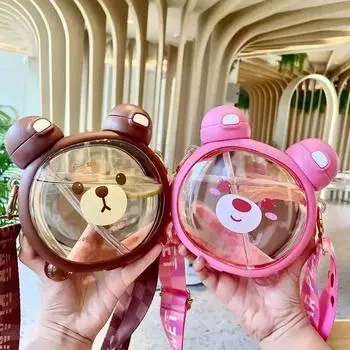 750MLCute Bear Чайник соломенная чашка для воды Летняя соломенная бутылка из тритана Пластиковая соломенная чашка для питья Kawaii Детская чашка для воды для школы 750ml
