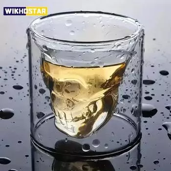 75 мл/2,5 унции Двойные стенки Horror Skull Whisky Стакан для виски - Бурбон, водка, коктейль, коньяк, джин, барный стакан без ножки для скотча