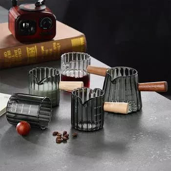 75 мл эспрессо рюмка с деревянной ручкой мерная кружка с двумя весами кувшин для вспенивания молока прозрачное стекло эспрессо аксессуары