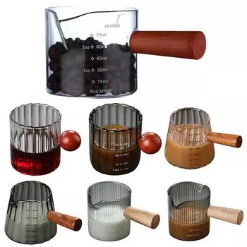 75 мл рюмка для эспрессо с деревянной ручкой, мини-стакан для молока с носиком, кувшин для вспенивания молока, прозрачные стеклянные аксессуары для эспрессо 90ml
