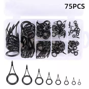 75 шт./кор. кольца для удочек из высокоуглеродистой стали, керамические направляющие для удочек, ремонтный комплект, направляющие для удочек своими руками 75Pcs/Box чёрный