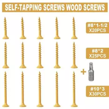 75 шт. Желтых винтов, полностью обработанная наружная резьба, потайной гладкий хвостовик, звездообразный привод T-25, 6-точечный плотный захват